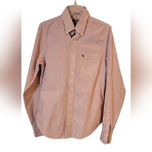 Abercrombie Fitch Mens Red‎ White Stripe Button Down Shirt Long Sleeve Casual M